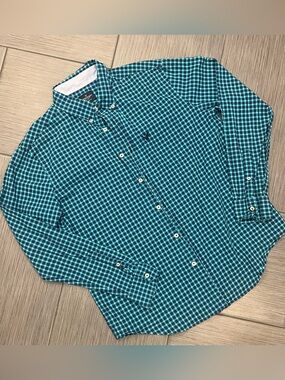 American Eagle Men’s Classic Fit Gingham Button Down Shirt Teal Blue Large